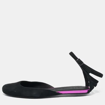 Pre-owned See By Chloé Black Suede Ankle Strap Ballet Flats Size 37