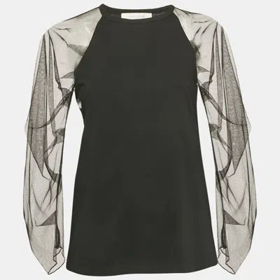 See By Chloé See By Chloe Black Tulle Sleeve Jersey Top M