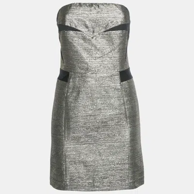 Pre-owned See By Chloé Black/metallic Satin Blend Strapless Mini Dress M In Gold