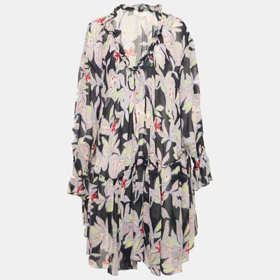 Pre-owned See By Chloé Blue Floral Print Silk Ruffled Shift Dress Xl