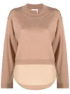 See By Chloé Layered-effect Crew Neck Sweater In Brown
