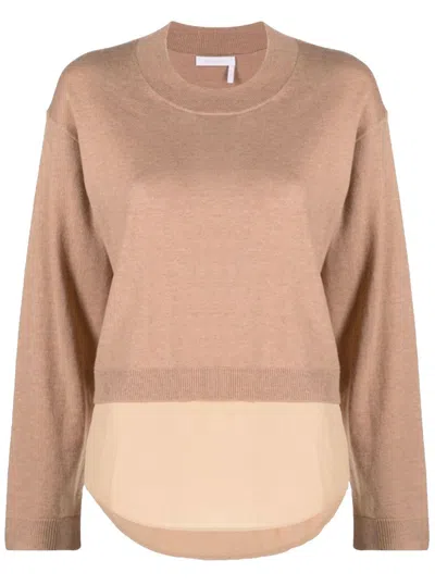 SEE BY CHLOÉ SEE BY CHLOÉ BROWN COTTON AND WOOL SWEATER