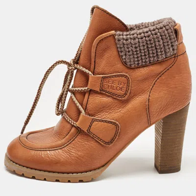 Pre-owned See By Chloé Brown Leather Lace Up Ankle Boots Size 37