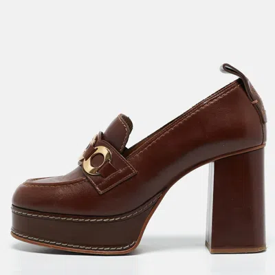 Pre-owned See By Chloé Brown Leather Platform Loafer Pumps Size 39