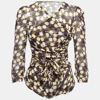 See By Chloé See By Chloe Brown Printed Georgette Tie Detail Top S In Multi