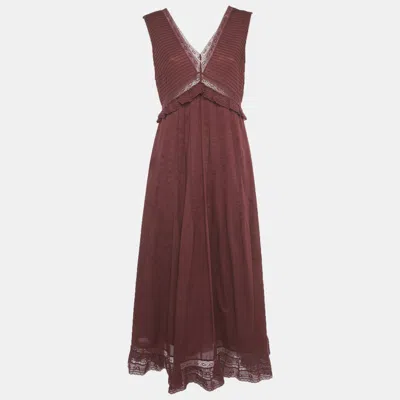 Pre-owned See By Chloé Burnt Mahogany Cotton Ruffled Lace Detail Maxi Dress L In Burgundy