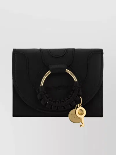 See By Chloé Calfskin Metal Ring Wallet In Black