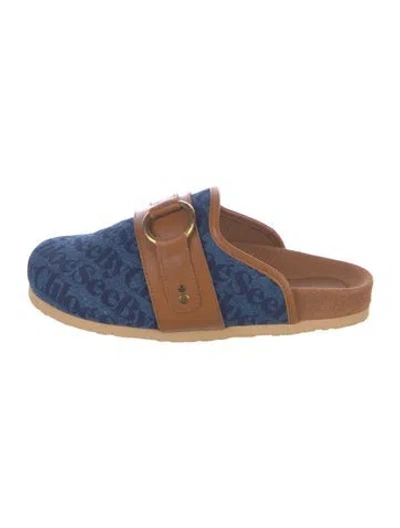 Pre-owned See By Chloé Canvas Graphic Print Mules In Blue