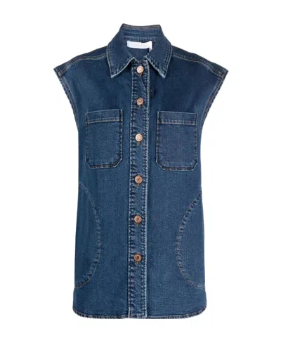 See By Chloé Cap-sleeved Denim Jacket In Blue