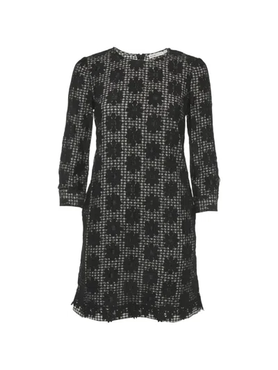Pre-owned See By Chloé Checkered Floral-mesh Shift Dress In Black