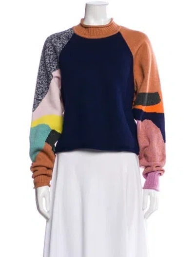Pre-owned See By Chloé Colorblock Pattern Mock Neck Sweater In Blue