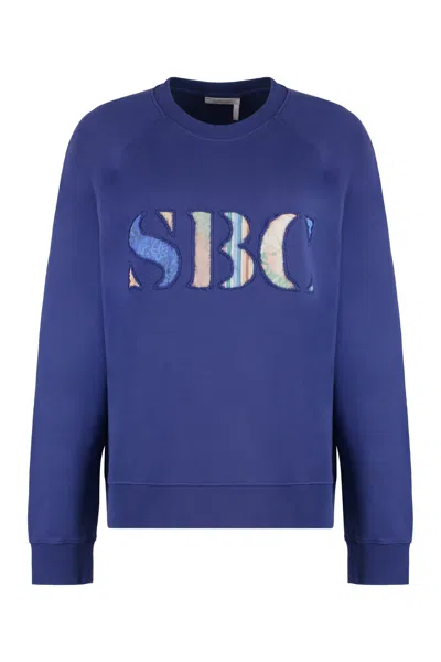 See By Chloé Cotton Crew-neck Sweatshirt In Blue