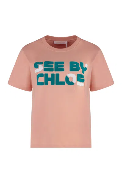 See By Chloé Cotton Crew-neck T-shirt In Pink