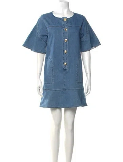 Pre-owned See By Chloé Crew Neck Mini Dress In Blue