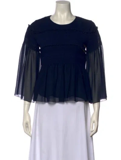Pre-owned See By Chloé Crew Neck Three-quarter Sleeve Blouse In Blue