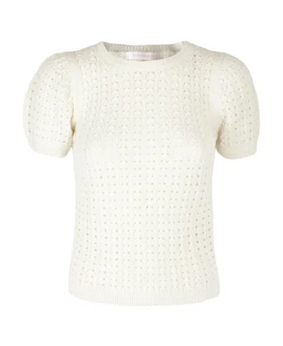 See By Chloé Crocheted Short-sleeve Jumper In White