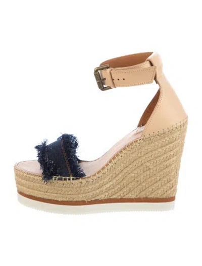 Pre-owned See By Chloé Denim Colorblock Pattern Espadrilles