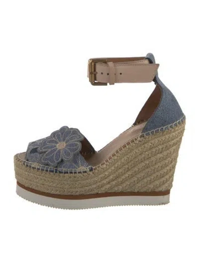 Pre-owned See By Chloé Denim Floral Print Espadrilles In Blue