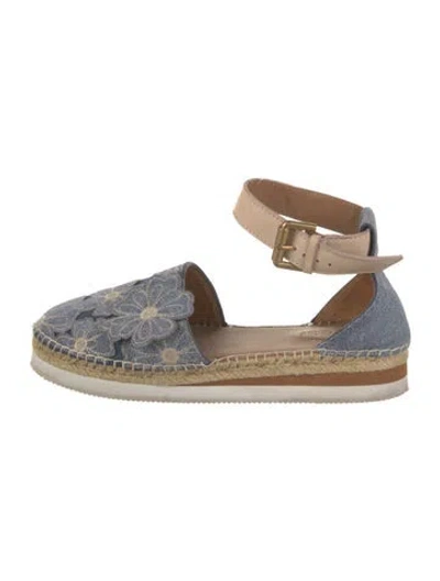Pre-owned See By Chloé Denim Floral Print Espadrilles In Silver