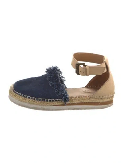 Pre-owned See By Chloé Denim Fringe Trim Accent Espadrilles