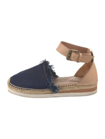 Pre-owned See By Chloé Denim Fringe Trim Accent Espadrilles In Blue