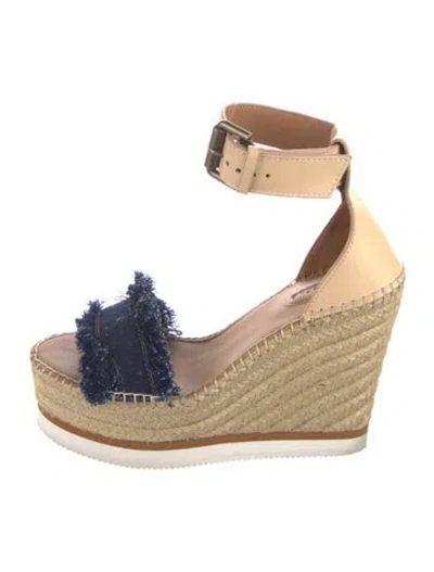 Pre-owned See By Chloé Denim Raw-edge Trim Espadrilles