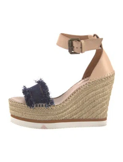 Pre-owned See By Chloé Denim Raw-edge Trim Espadrilles In Blue/neutrals