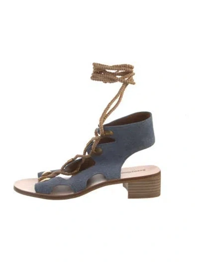 Pre-owned See By Chloé Denim Studded Accents Gladiator Sandals In Blue