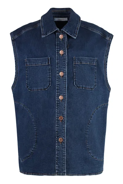 See By Chloé Veste Sans Manches Oversize Femme Bleu Taille M 99% Coton, 1% Élasthanne In Blue
