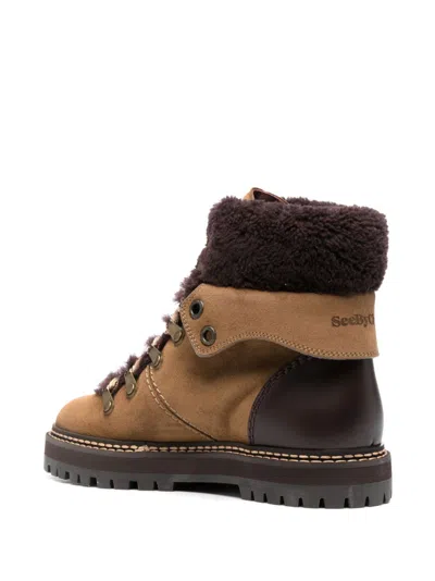 See By Chloé 25mm Eileen Suede Hiking Boots In Brown