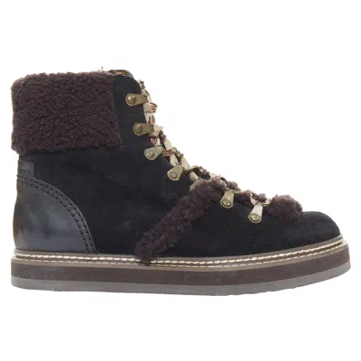 Pre-owned See By Chloé See By Chloe Eileen Brown Shearling Black Suede Mountain Hiking Boots Eu37