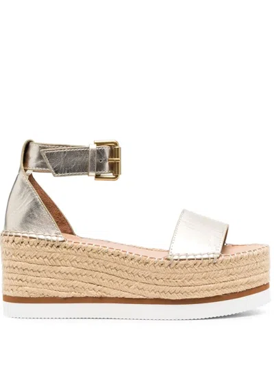 See By Chloé Flatform Metallic Sandals In Gelb