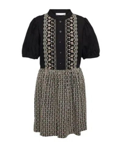 See By Chloé Floral Embroidered Cotton Minidress In Black