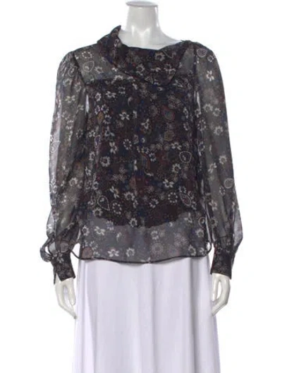 Pre-owned See By Chloé Floral Print Cowl Neck Blouse In Black/blue/brown