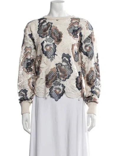 Pre-owned See By Chloé Floral Print Crew Neck Sweater In White