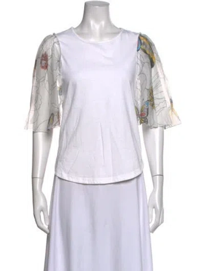 Pre-owned See By Chloé Floral Print Crew Neck Top In White