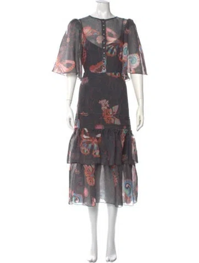 Pre-owned See By Chloé Floral Print Long Dress In Black