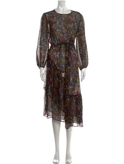 Pre-owned See By Chloé Floral Print Midi Length Dress In Black/metallic