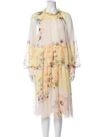 Pre-owned See By Chloé Floral Print Midi Length Dress In Yellow