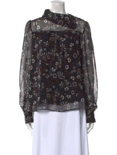 Pre-owned See By Chloé Floral Print Mock Neck Blouse In Black