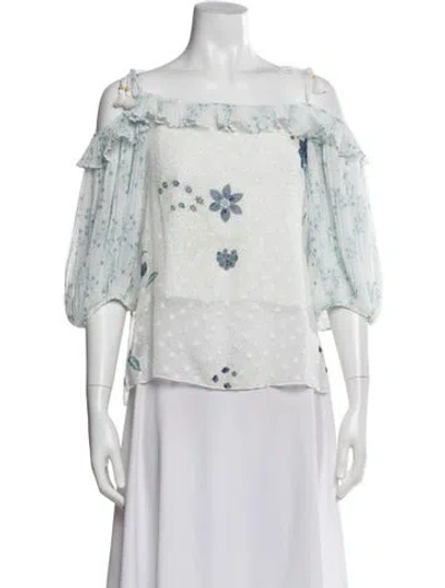 Pre-owned See By Chloé Floral Print Off-the-shoulder Blouse In White