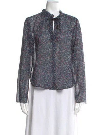 Pre-owned See By Chloé Floral Print Tie Neck Blouse In Blue