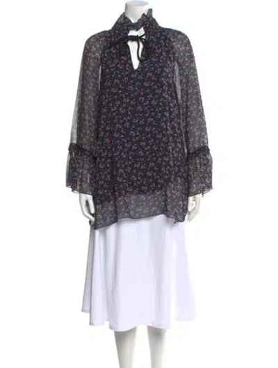 Pre-owned See By Chloé Floral Print Tie Neck Blouse In Blue