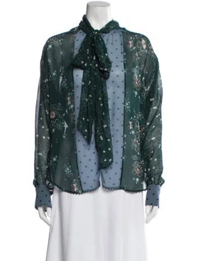 Pre-owned See By Chloé Floral Print Tie Neck Blouse In Green