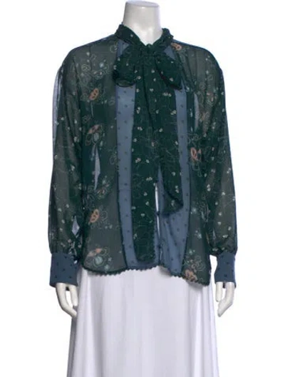Pre-owned See By Chloé Floral Print Tie Neck Blouse In Green