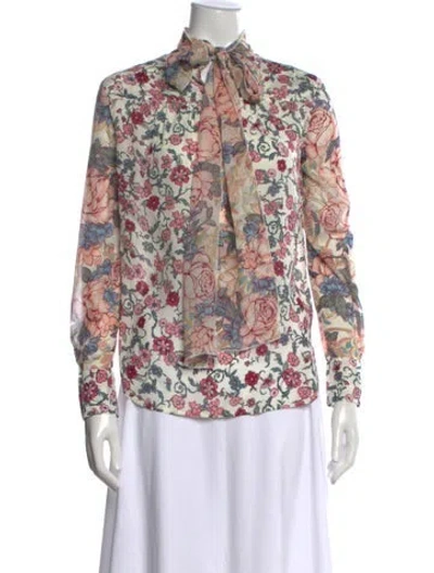 Pre-owned See By Chloé Floral Print Tie Neck Blouse In Neutrals