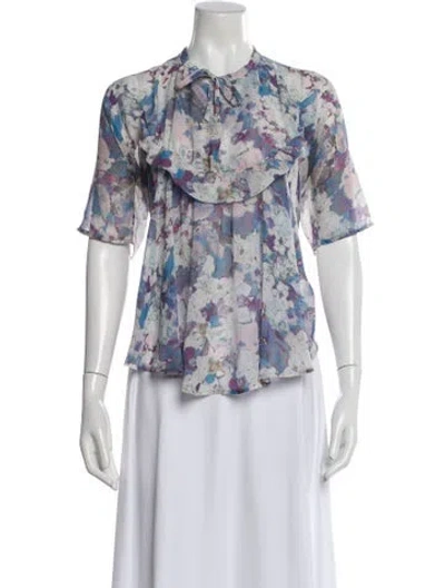 Pre-owned See By Chloé Floral Print Tie Neck Blouse In Purple