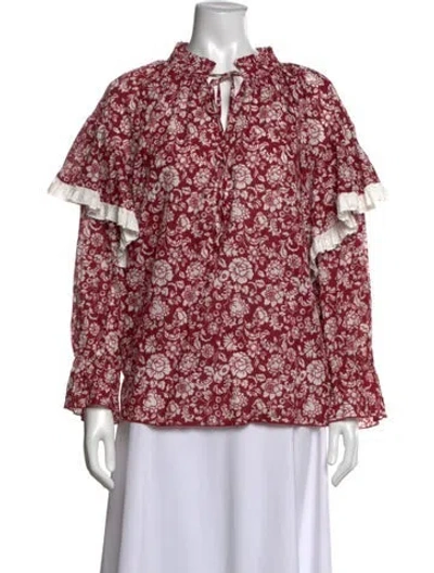 Pre-owned See By Chloé Floral Print Tie Neck Blouse In Red/white