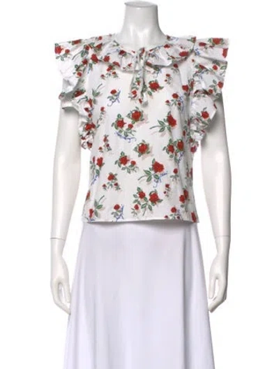 Pre-owned See By Chloé Floral Print Tie Neck Blouse In White