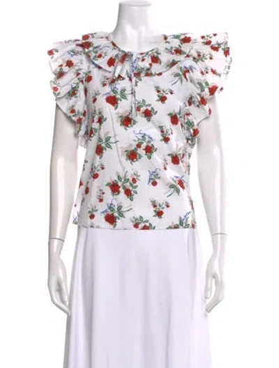 Pre-owned See By Chloé Floral Print Tie Neck Blouse In White